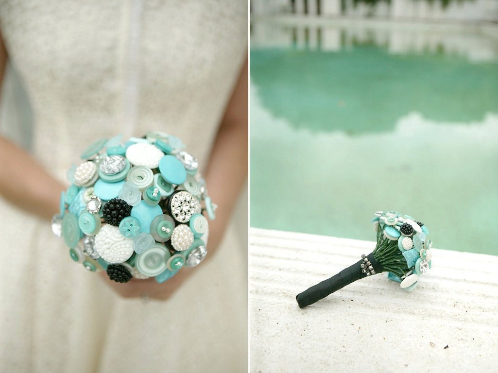 The Audrey Hepburn Bouquet - Aqua button bouquet