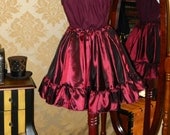Mini Ruffle Skirt in Burgundy Taffeta -- Fits up to 38" Waist