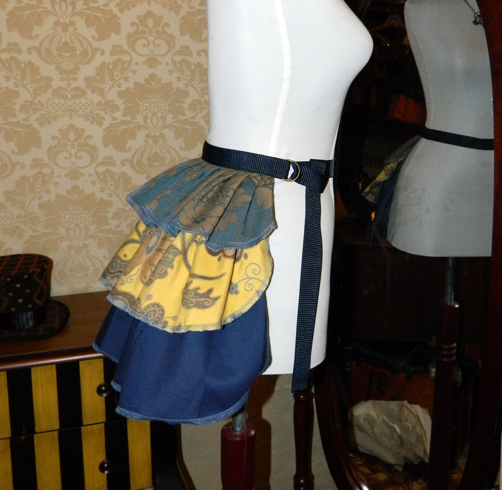 Ruffle Bustle Overskirt - 3 Layer, Sz. XS - Blues & Golds - Fits up to 39" Waist