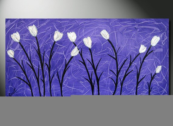 ON SALE Large Abstract Flowers Impasto painting metallic Tulips Modern palette knife canvas - Contemporary Fine Art by Orit