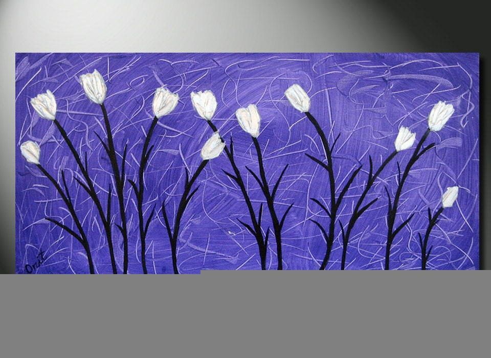 ON SALE Large Abstract Flowers Impasto painting metallic Tulips Modern palette knife canvas - Contemporary Fine Art by Orit