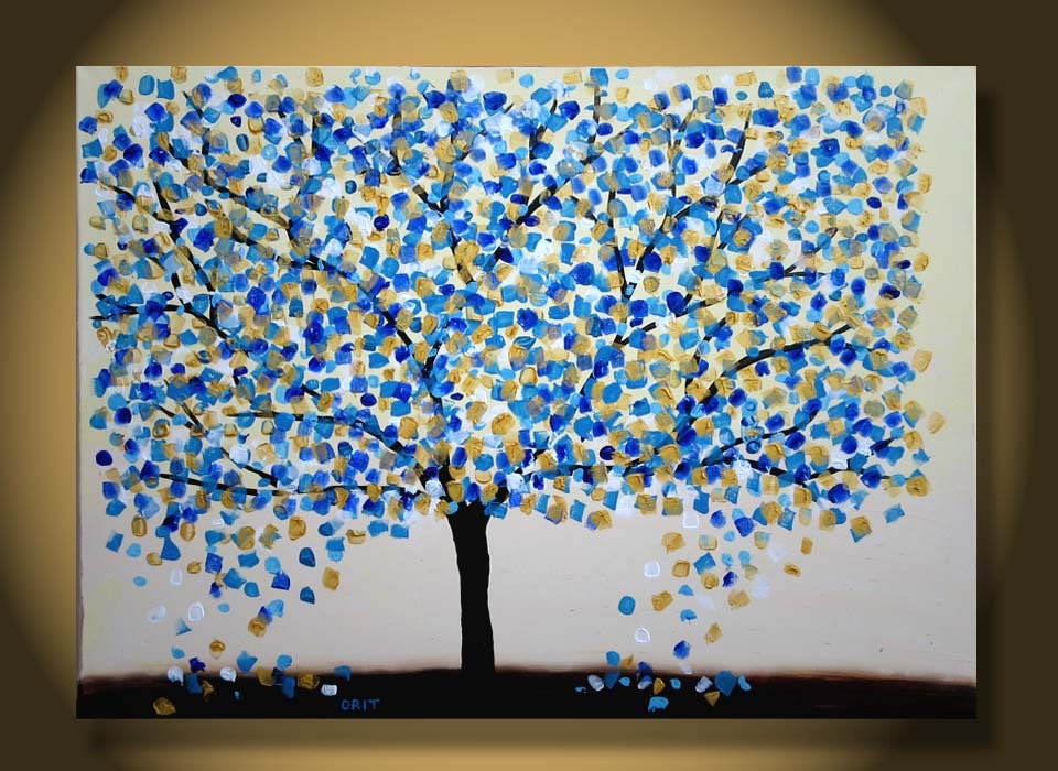 36x24 CUSTOM original Large Abstract Tree Contemporary Painting Textured Modern Palette Knife Impasto Landscape Metallic Fine Art by Orit