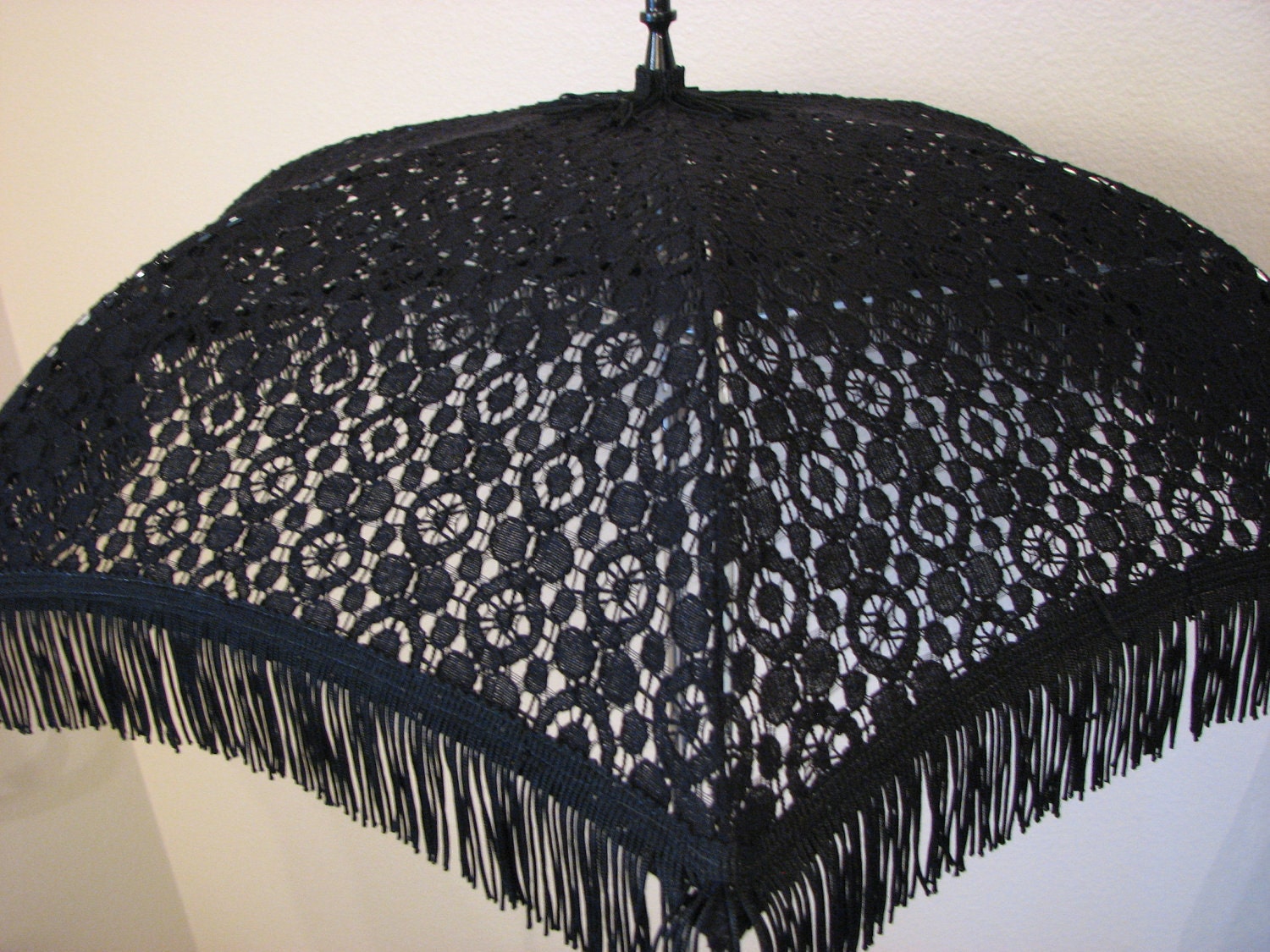 VICTORIAN PARASOL in Black or White Embroidered Lace Accented with Black or White Fringe