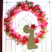 SALE Ribbon Wreath, Strawberry Shortcake Birthday Wreath, First Birthday, Pink and Green
