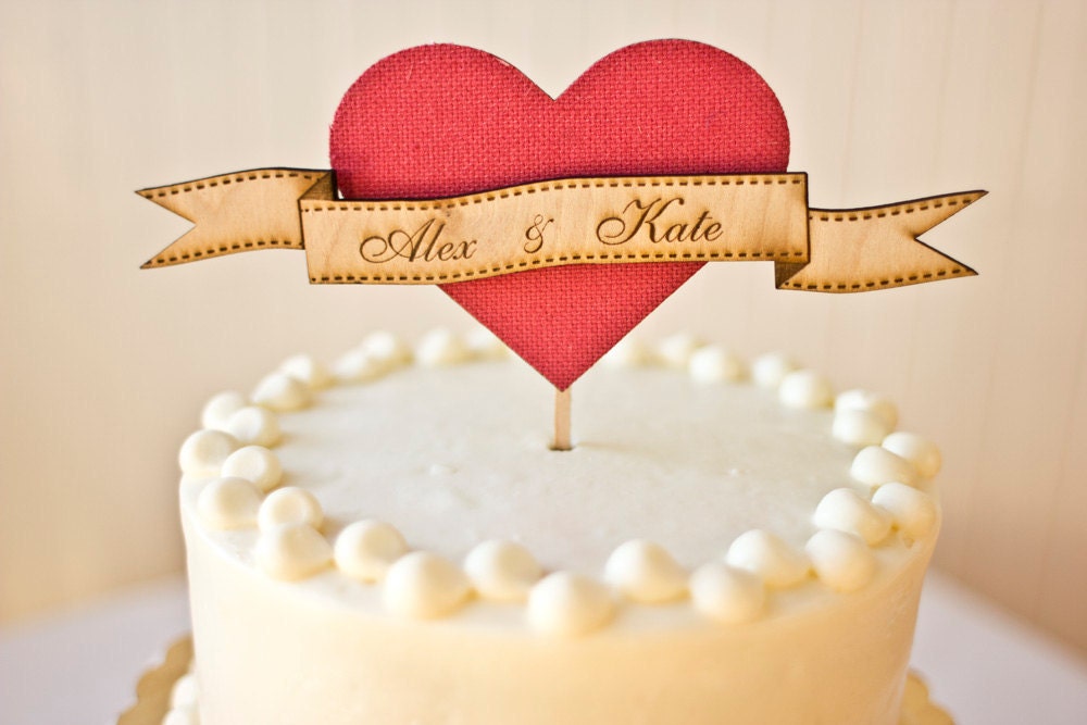 Wedding Cake Topper - Woodland Heart in Party Pink - Customized