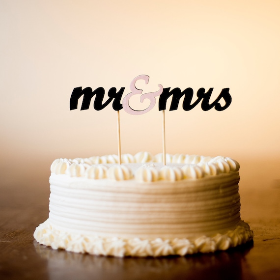 The Whimsical Wedding Cake Topper - Mr and Mrs - in Black and Light Pink - Large - Ready to ship