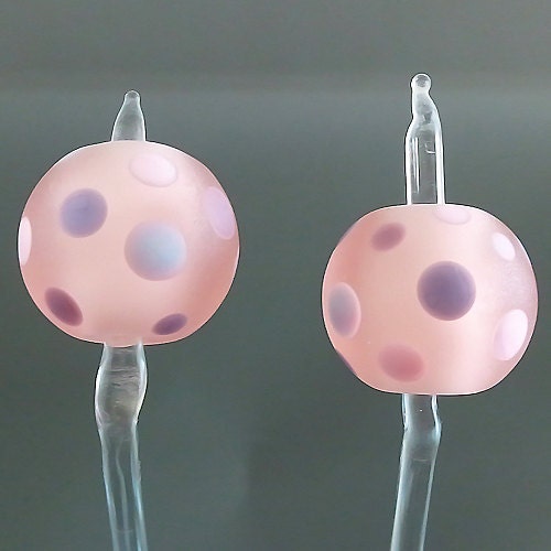 Pikalda:Handmade lampwork 2 beads pair-Pink rose-EARRING-SRA-make to order-