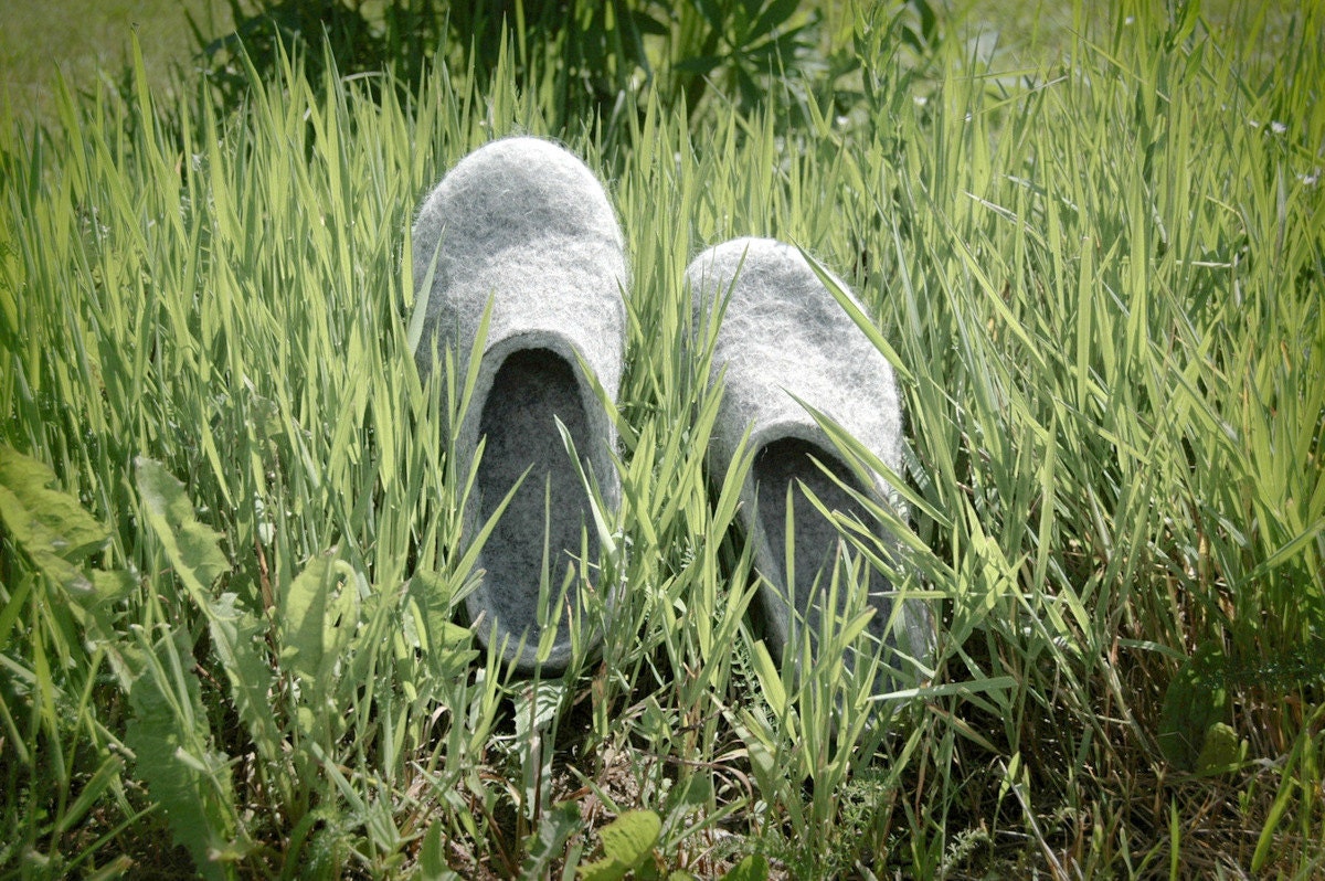Hand felted natural ECO slippers