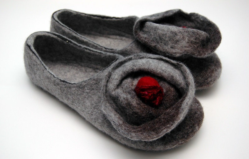 Gray Felted Slippers and Berry Valentine's day gift