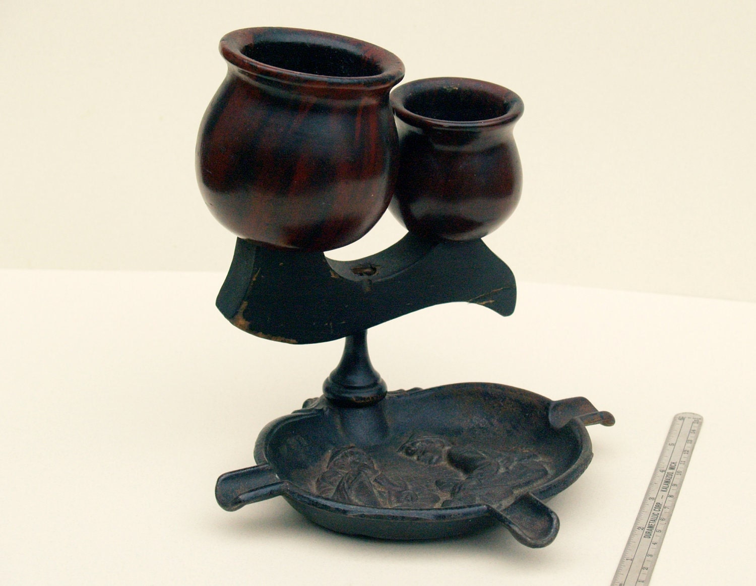 Items similar to Antique cast iron Ashtray wood match cigarette holders