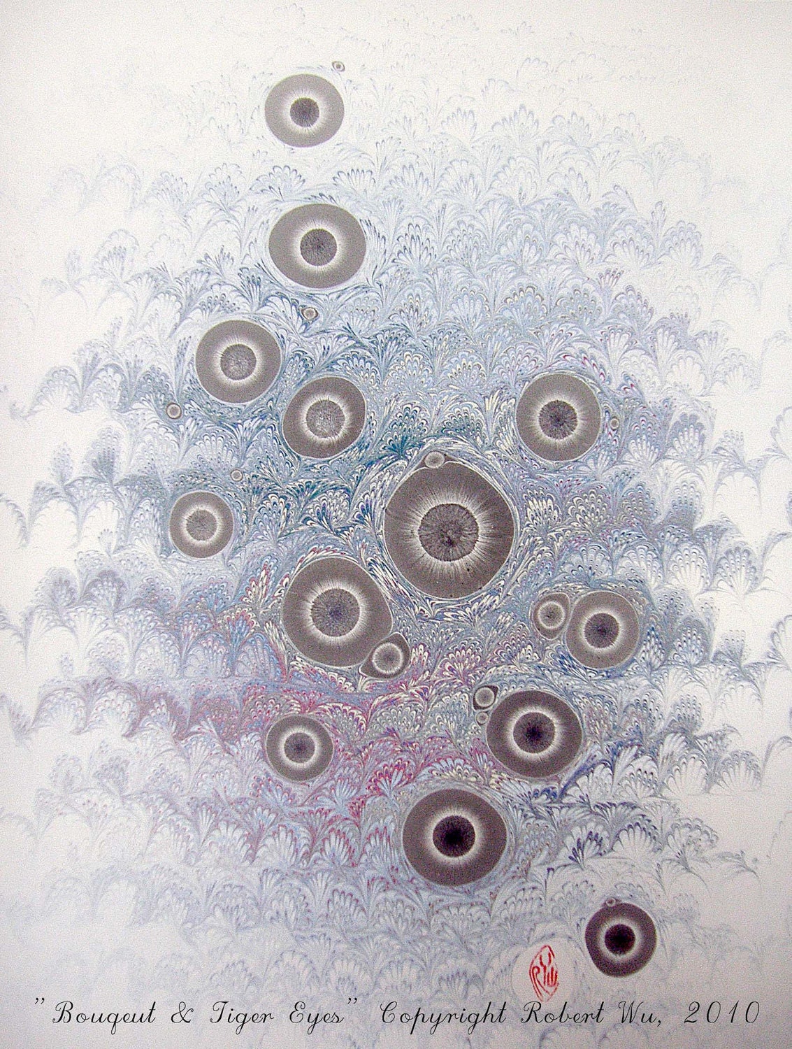 Bouquet & Tiger Eyes - Original Marbling Art, Marbled Paper, The Original "Marbled Graphics"TM by Robert Wu