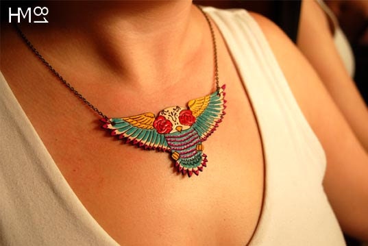 Day of the Dead Owl Leather Necklace