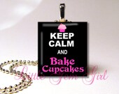 Keep Calm and Bake Cupcakes (2 styles available) Scrabble Tile Necklace Pendant (ball chain sold separately)