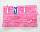 Terrycloth Toothbrush and Paste Travel Pouch in Bright Pink...popular little gift....free shipping