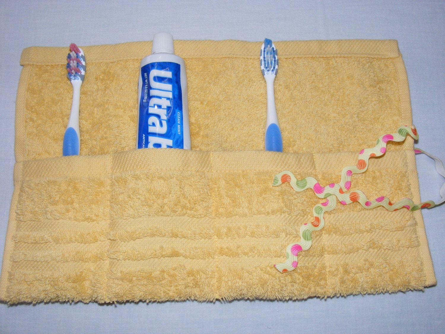Terrycloth Toothbrush and Paste Travel Pouch in Sunny Yellow...great gift...free shipping