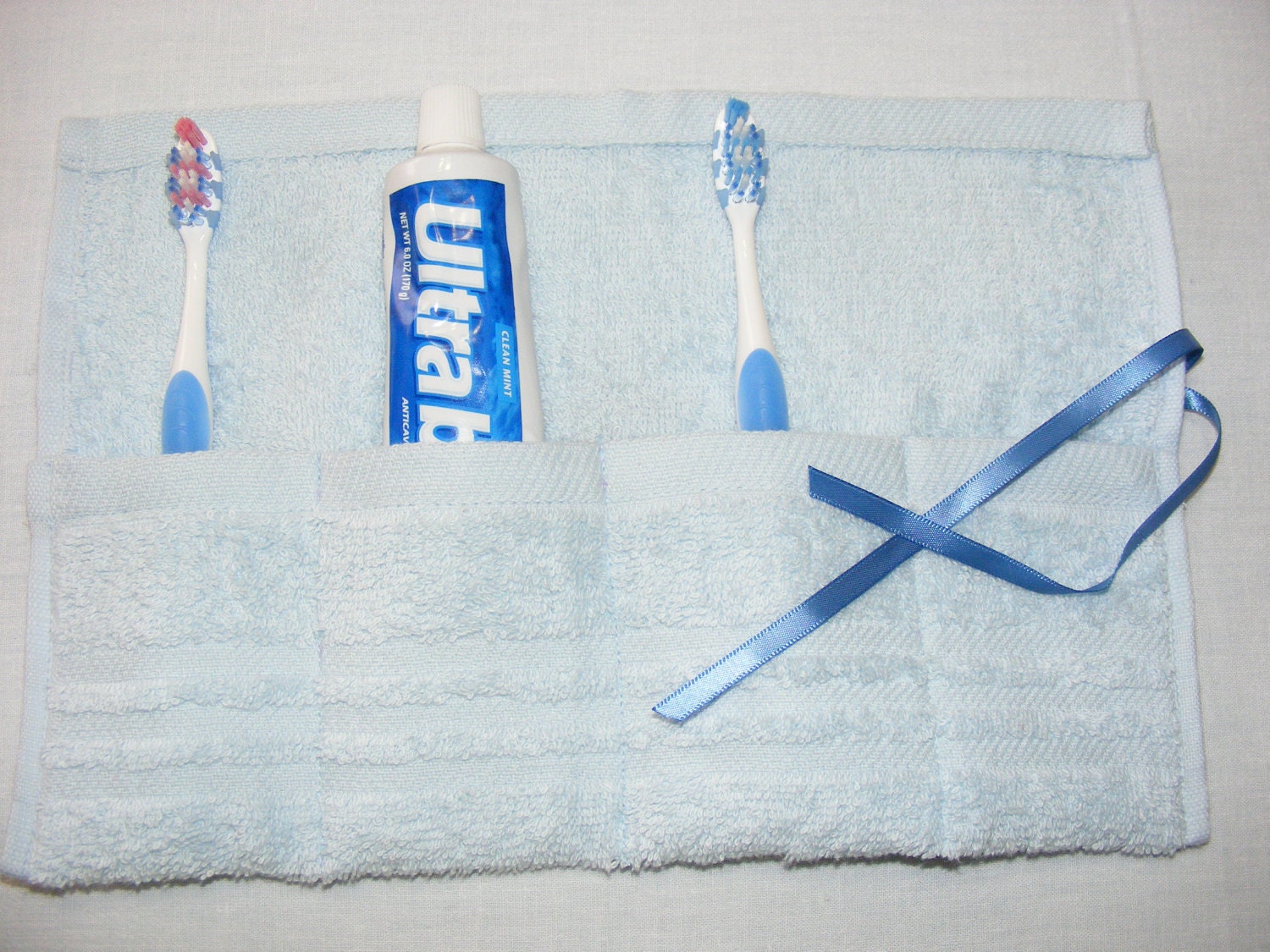Terrycloth Toothbrush and Paste Travel Pouch in Summer Blue...great gift...free shipping
