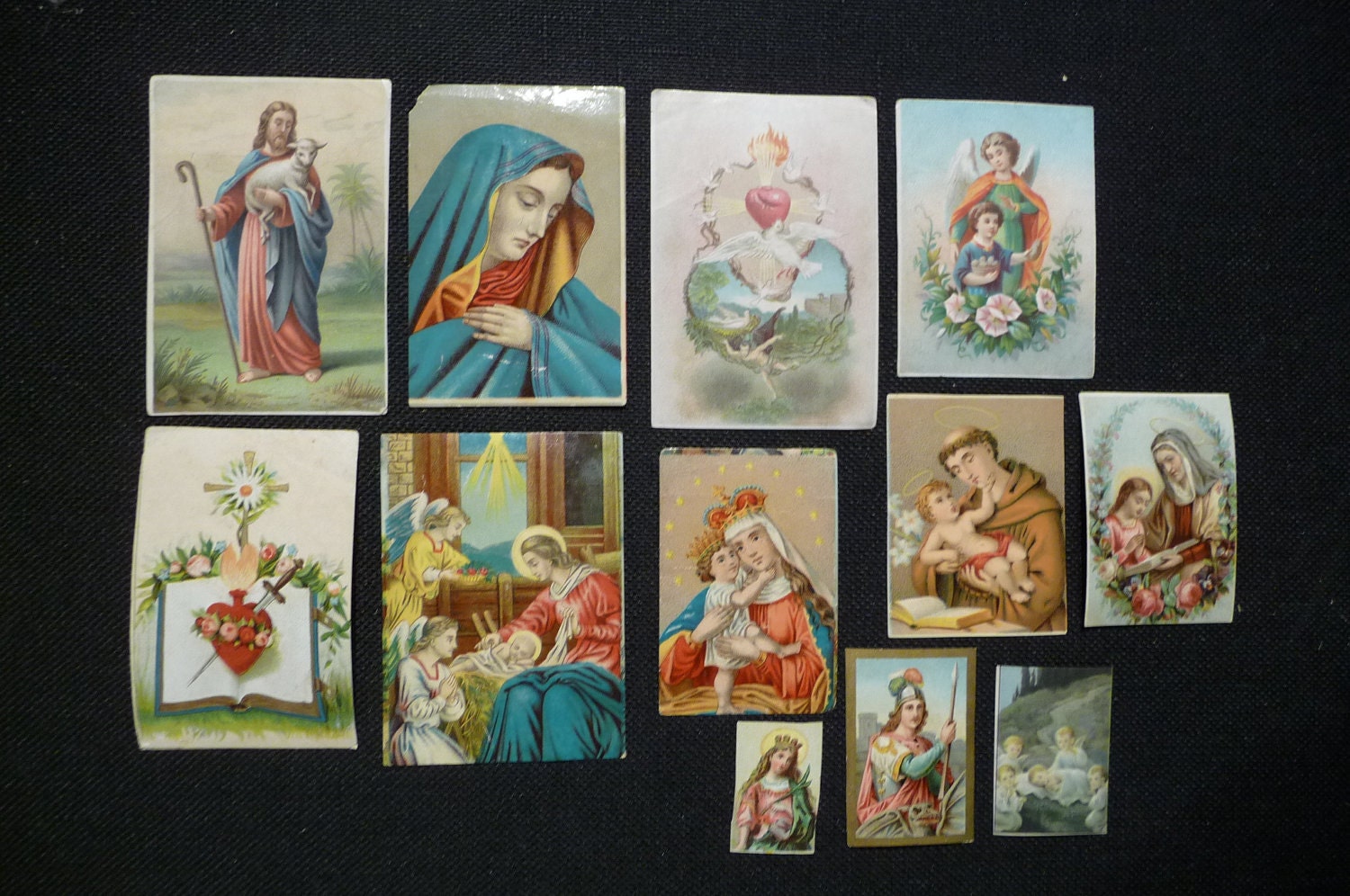 Collection of 12 antique holy cards Colored lithos Various images