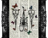 SCISSORS Upcycled Book Print on Dictionary Pages  Art Prints Vintage Book Print Vintage Book Page Recycled  Buy 3 get 4th free