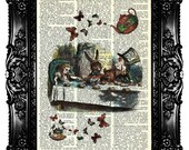 Alice in Wonderland Mad Hatter Tea Party Dictionary Print Upcycled Book  Art Prints Vintage Book Print  Vintage Book Page Buy 3 get 4th free