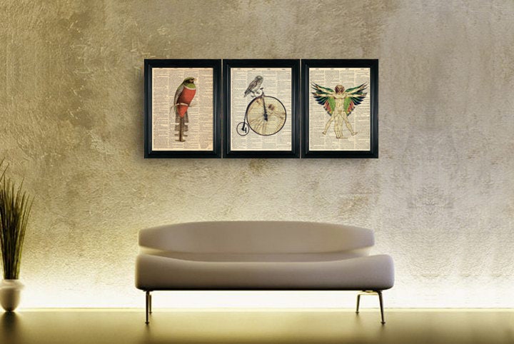 ELEPHANT & BUTTERFLY (3) Dictionary Print Upcycled Book Art Prints Vintage Book Page Vintage Book Print Buy 3 get 4th free