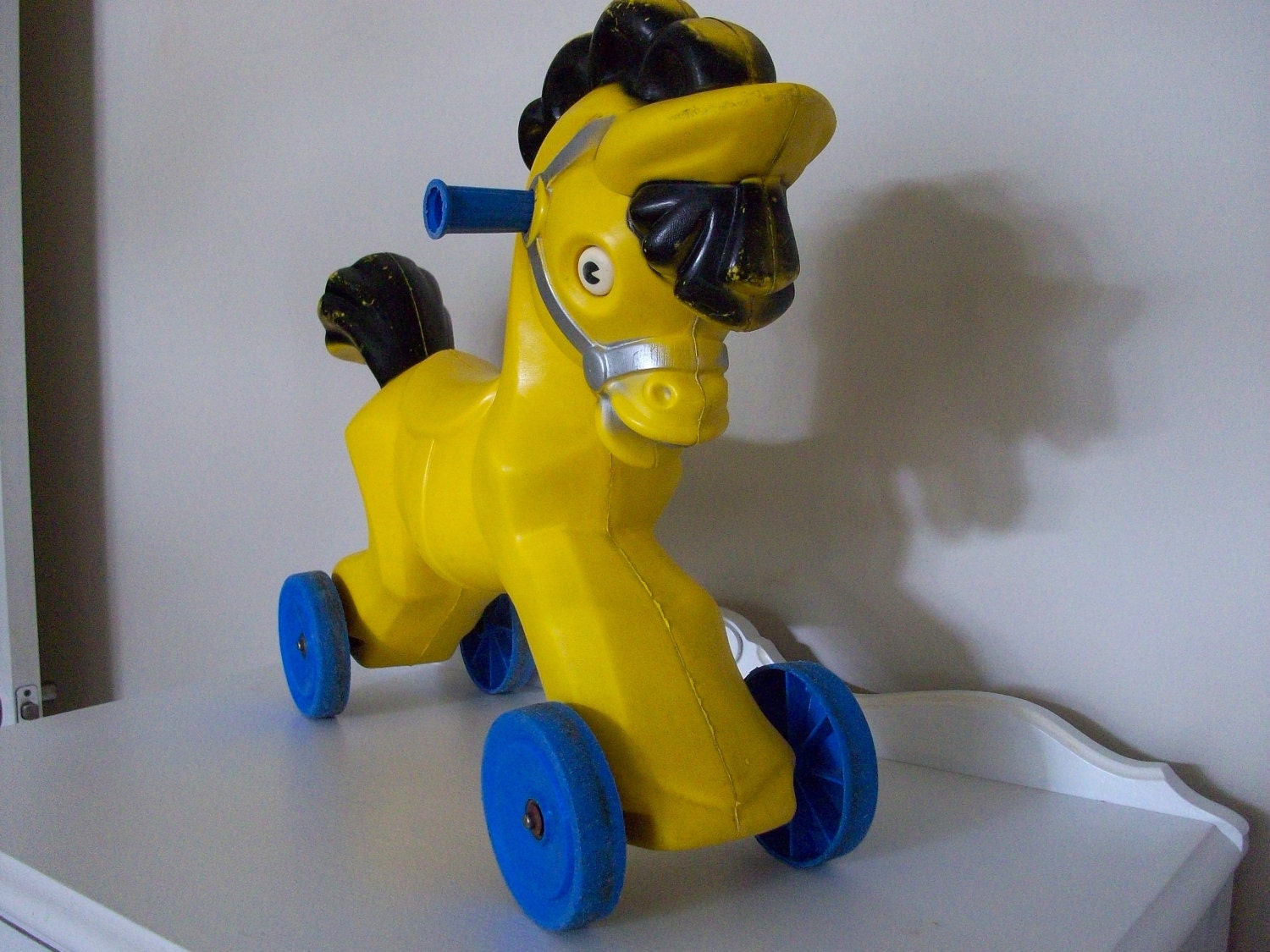 vintage toy yellow pony empire plastic blow mold riding toy etsy