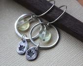 Prehnite Mountain Peak Earrings- Silver Earrings, Asian Characters, Circle Earrings