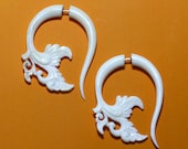 Fake Gauge Earrings - Garden Curls, White Bone Earrings, Natural Tribal Body jewelry