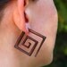 Fake Gauge Earrings - Large Square Tribal Spirals - Eco-Friendly Wood Carving
