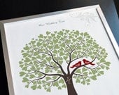 Wedding Tree with Love Birds Guest Book Alternative Poster, Wall Art, Wedding or Anniversary Gift, 8x10