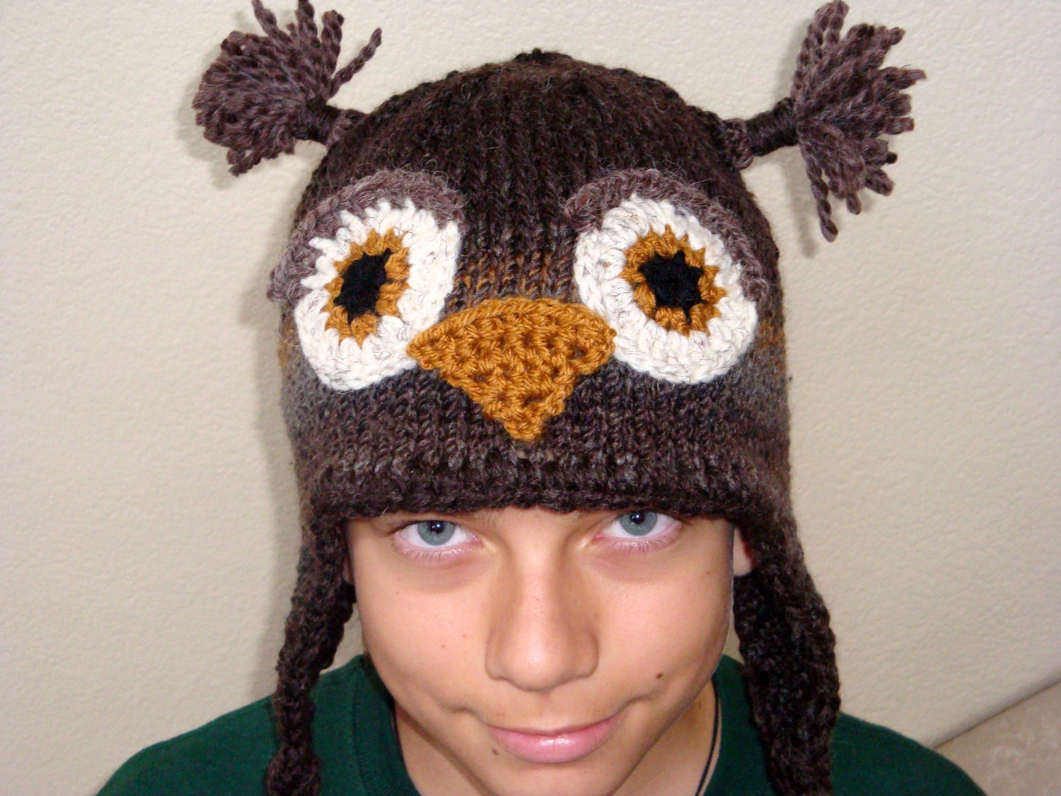 Brown Owl Hat with Tufts - all sizes, newborn to adult - Knitted Animal Hat