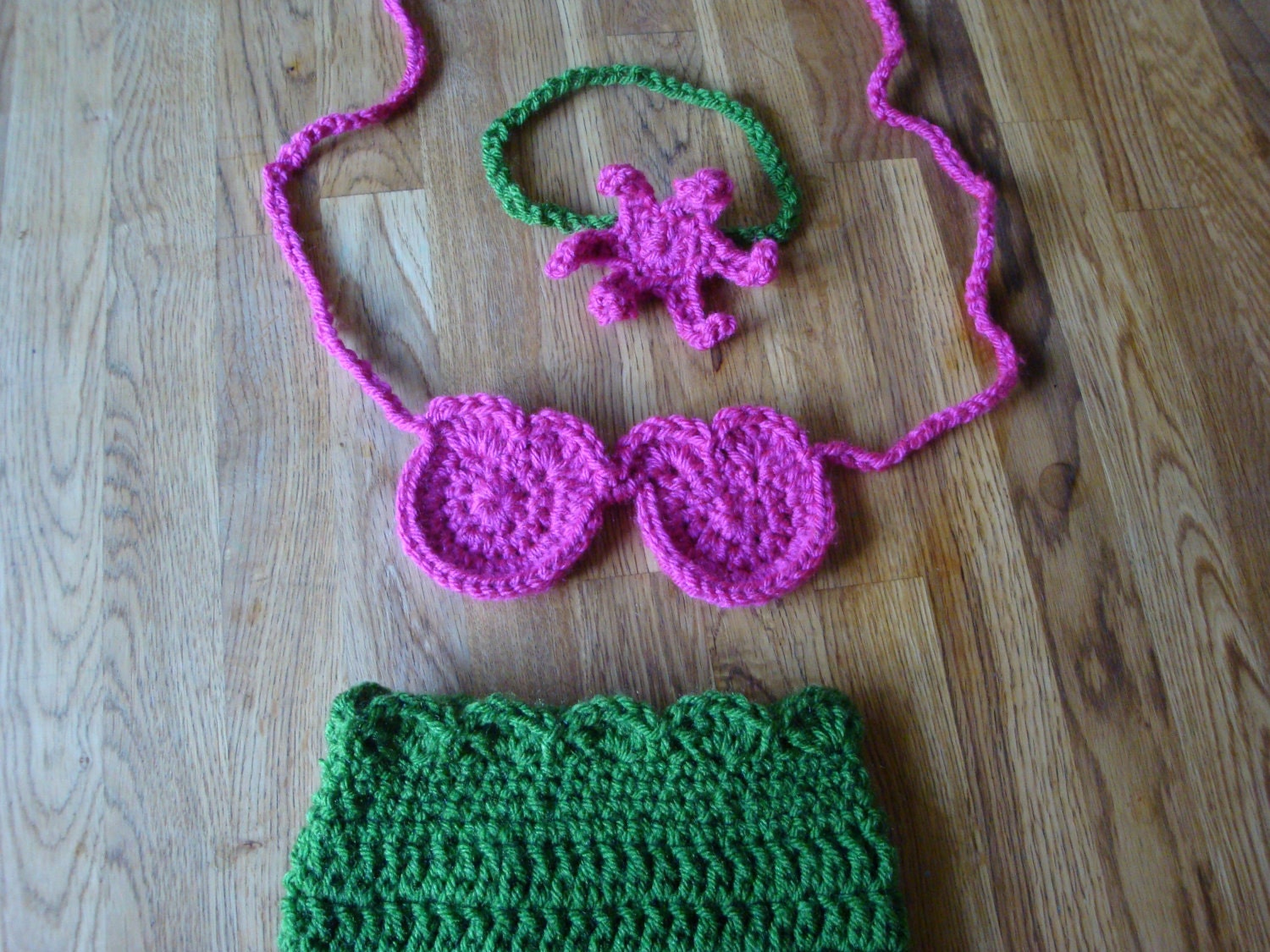 Crochet Mermaid Tail, Bikini Top and Star Fish Headband - Toddler - Photography Prop
