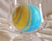 Round Yellow Blue and Green Marbled Candle