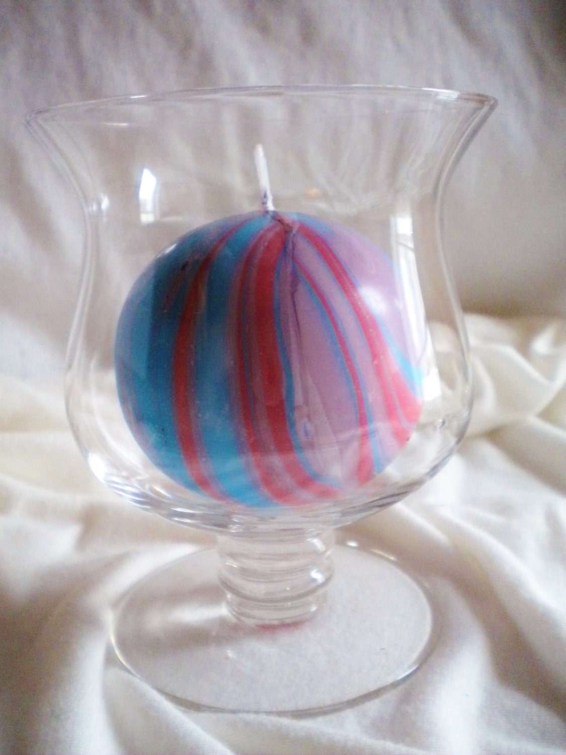 Round Purple Red and Blue Marbled Candle