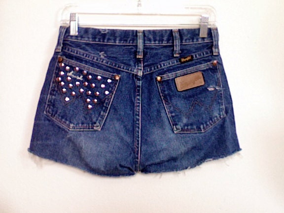 High Waisted Distressed Studded Wrangler Denim Shorts
