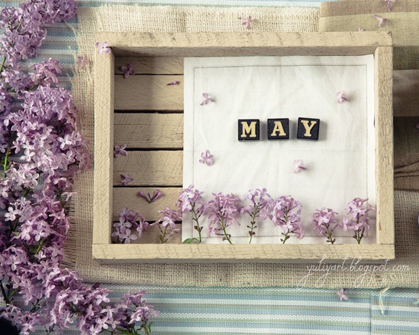 Spring photography nursery decor calendar print wall art gift for her romantic may dreamy pastel lilac violet shabby floral botanical Gemini