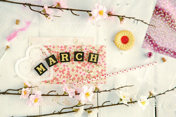 March - spring romantic photograph print shabby chic blossom cherry flower floral botanical gift for her glamor sweet soft pink pastel
