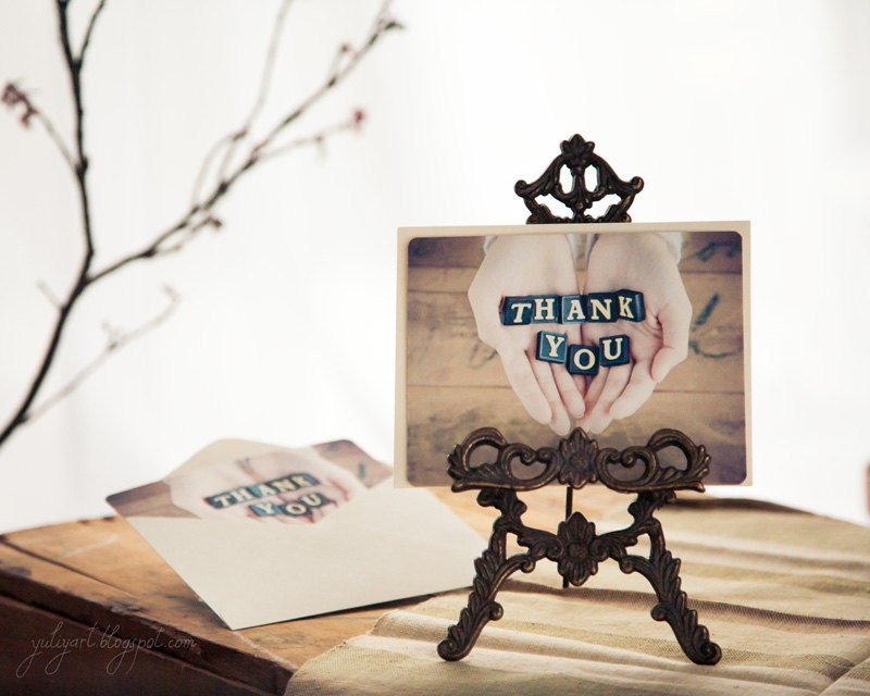Thank You card romantic gift for her for him dude man spring conceptual gratitude personalized hand love care wood rustic sepia brown unisex