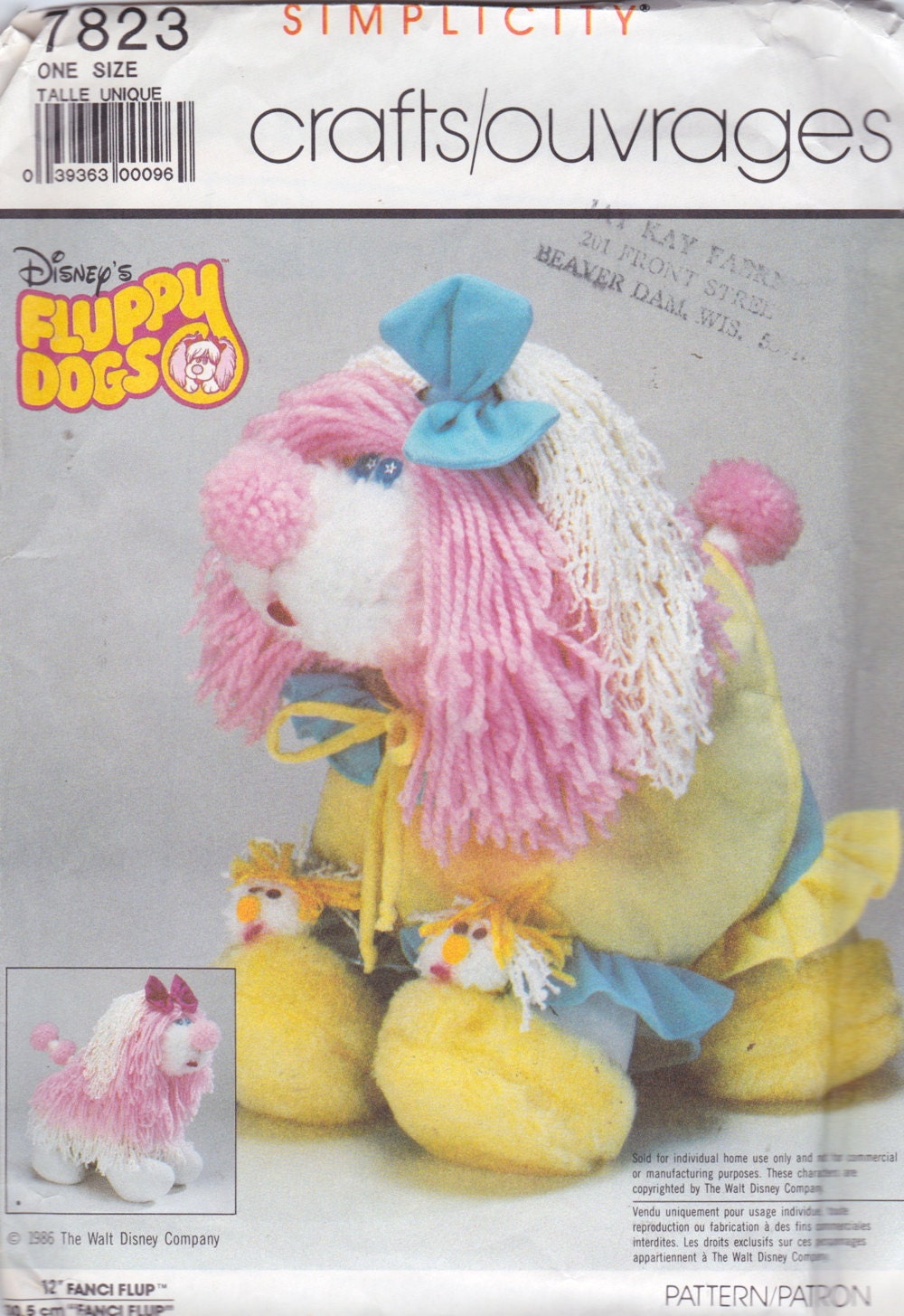 Simplicity 7823 Disney's Fluppy Dogs Fanci Flup Pattern, UNCUT, Dog and Clothes