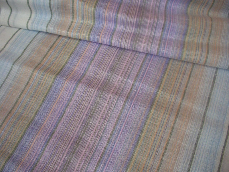 Linen FABRIC multiColor Violet Stripe LightWeight ECO-friendly - custom yardage