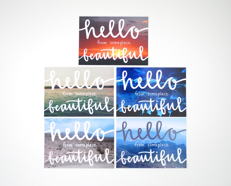 Travel Postcard, Hand-Lettered Calligraphy, Desert Photography, Hello from Someplace Beautiful, SINGLE