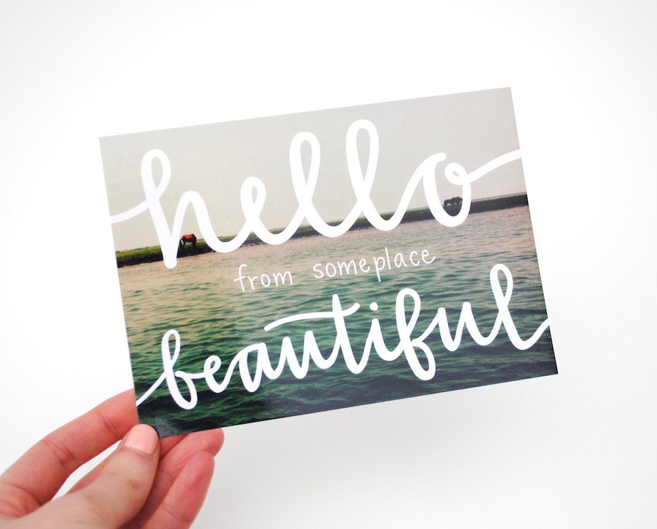 Travel Postcards, Hand-Lettered Calligraphy, Travel Photography, Hello from Someplace Beautiful, Set of 5