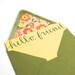 Hello Friend Stationery Set . Handwritten Calligraphy . Lemon Yellow . Floral Lined Moss Green Envelopes . Set of 5 Notecards