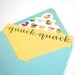 SALE Duck Stationery Set . Quack Quack . Modern Calligraphy . Mustard Yellow Cards with Duck Lined Aqua Envelopes . Set of 6