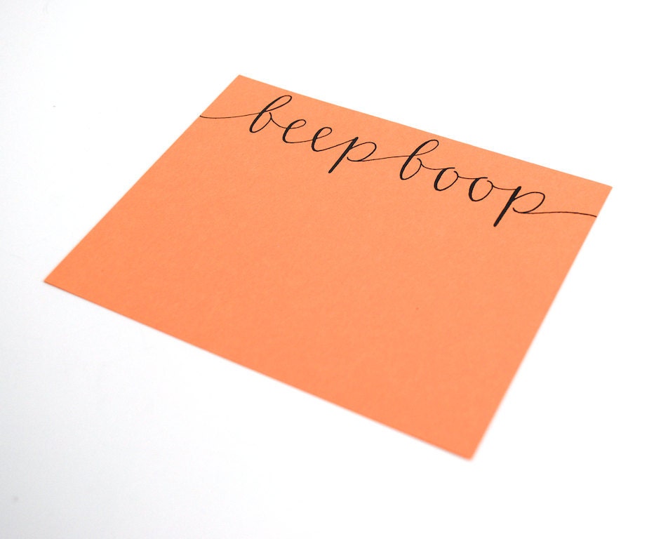 Super Awesome Stationery Set . Modern Calligraphy . Beep Boop . Orange Notecards with Robot Lined Navy Envelopes . Set of 5