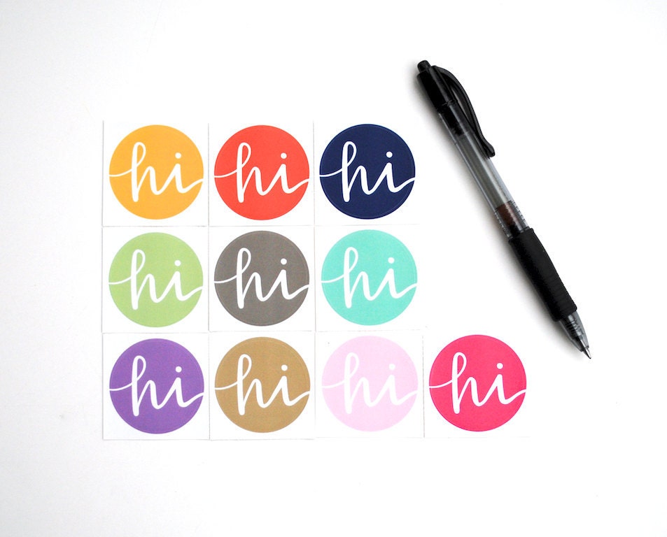 PREORDER Spring Stickers in Pantone Fashion Trend Colors . Hi . Modern Calligraphy . Round Vinyl Envelope Seals . Set of 10