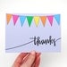 Thank You Cards, Colorful Bunting Illustration, Hand-Lettered Calligraphy, Light Grey, Blank Inside, Set of 4