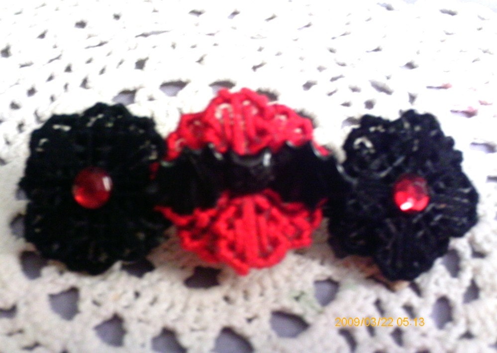 Gothic Black And Red Flower And Bat Barrette