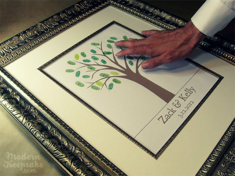 Guest Book Wedding Tree - Traditional Finger Print Tree  -  11x14 - 50 Signature Guestbook Keepsake Poster