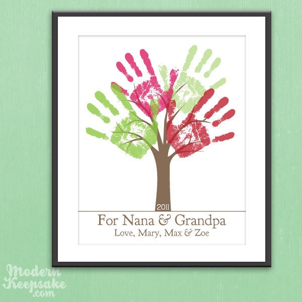 Grandparents Holiday Gift - DIY Personalized Child's Handprint Tree - Printable pdf Kids Craft Project