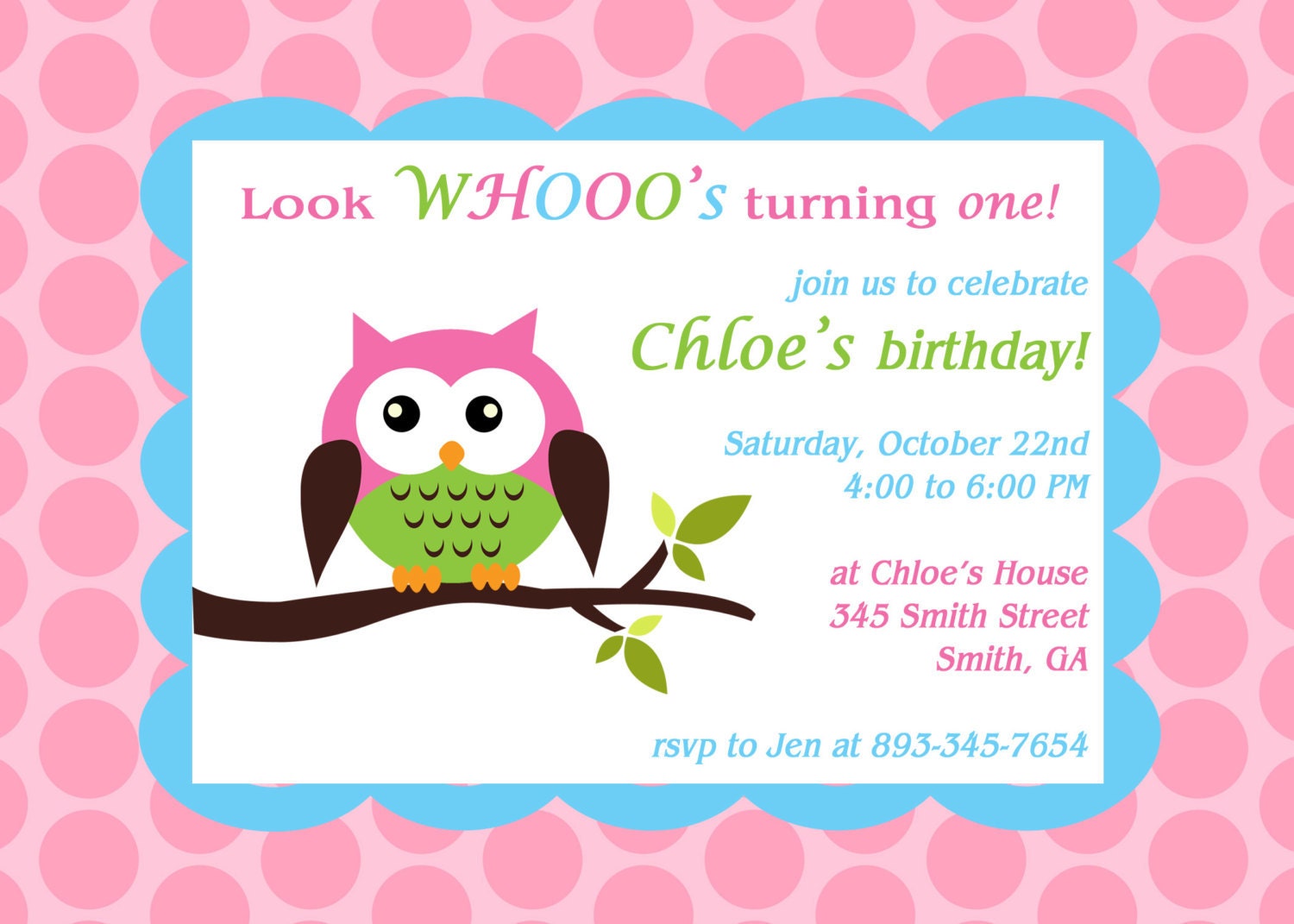 Printable Owl theme birthday party invitation Il_570xn
